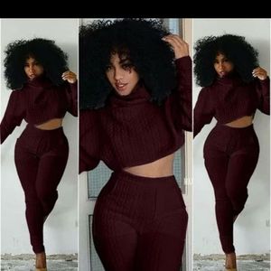 Fashionable Women Two Pieces Set Knit Fitted Crop